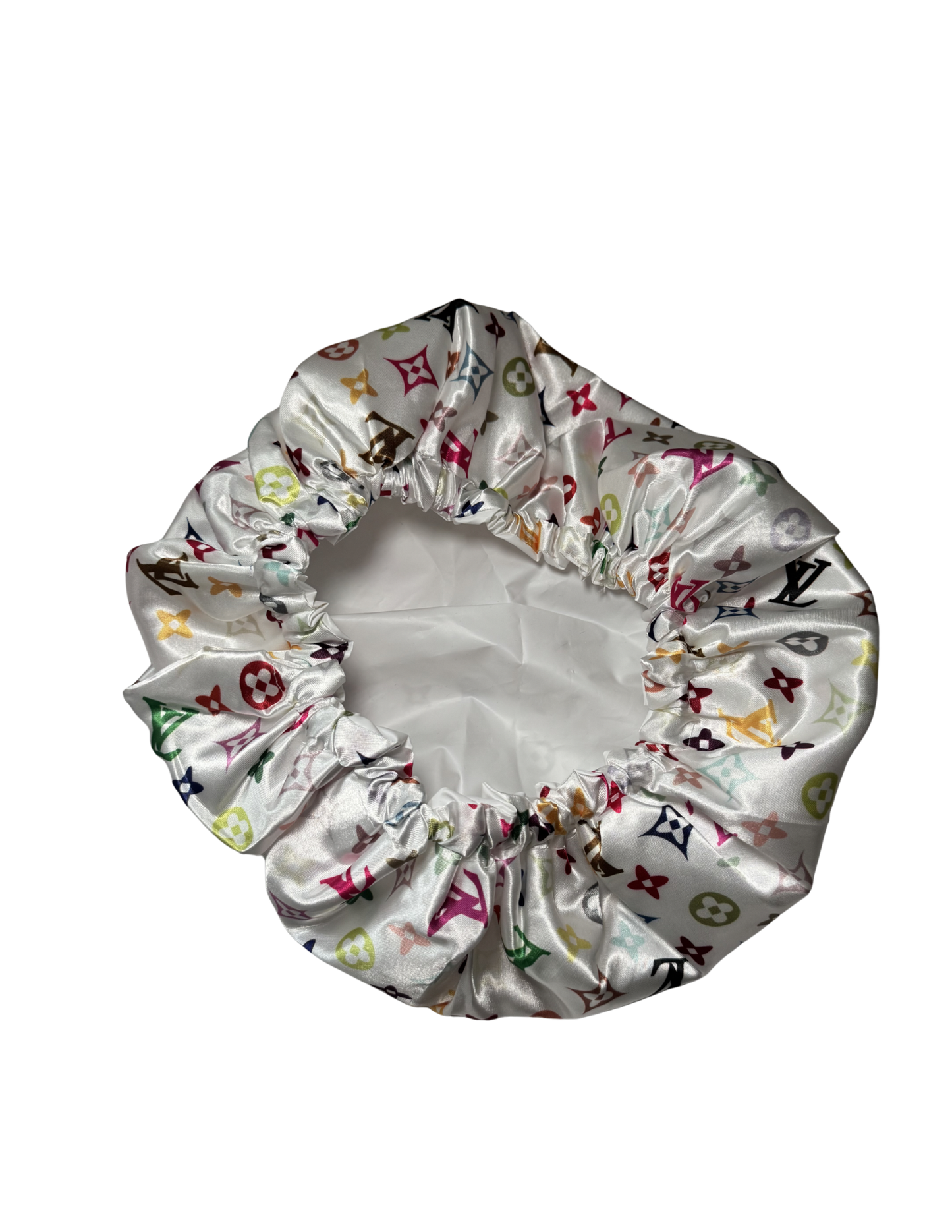 White Multicolor Shower Cap