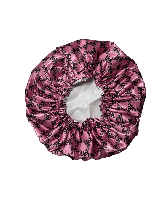 pink Chanel shower cap