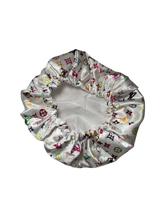 White Multicolor Shower Cap