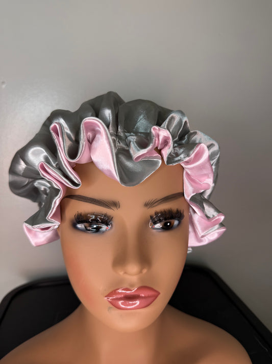 Pink and grey bonnet